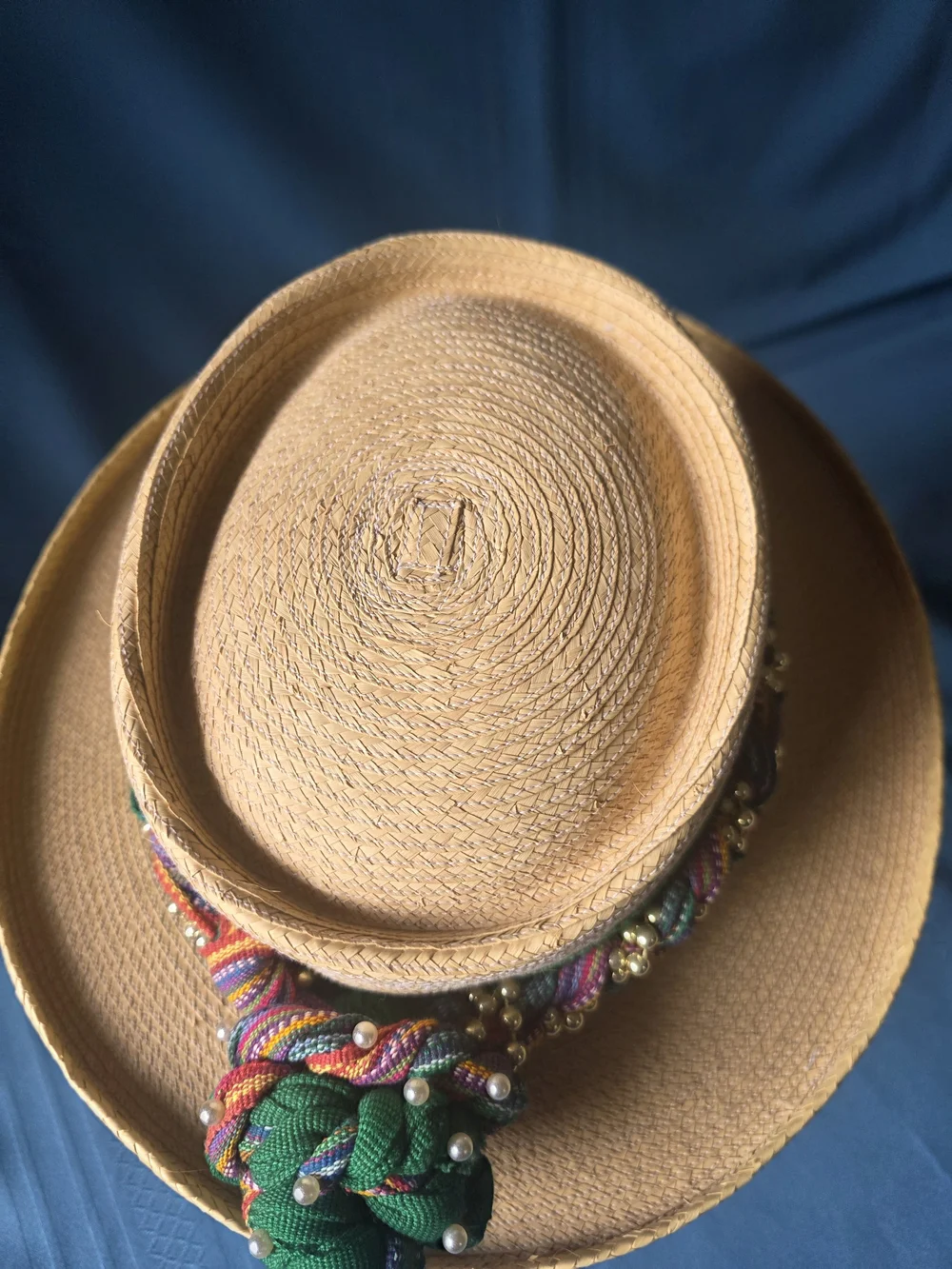 Vintage Guatemaya Handwoven Palm Leaf Sun Hat Sz 54 Quiché Guatemala Floral S